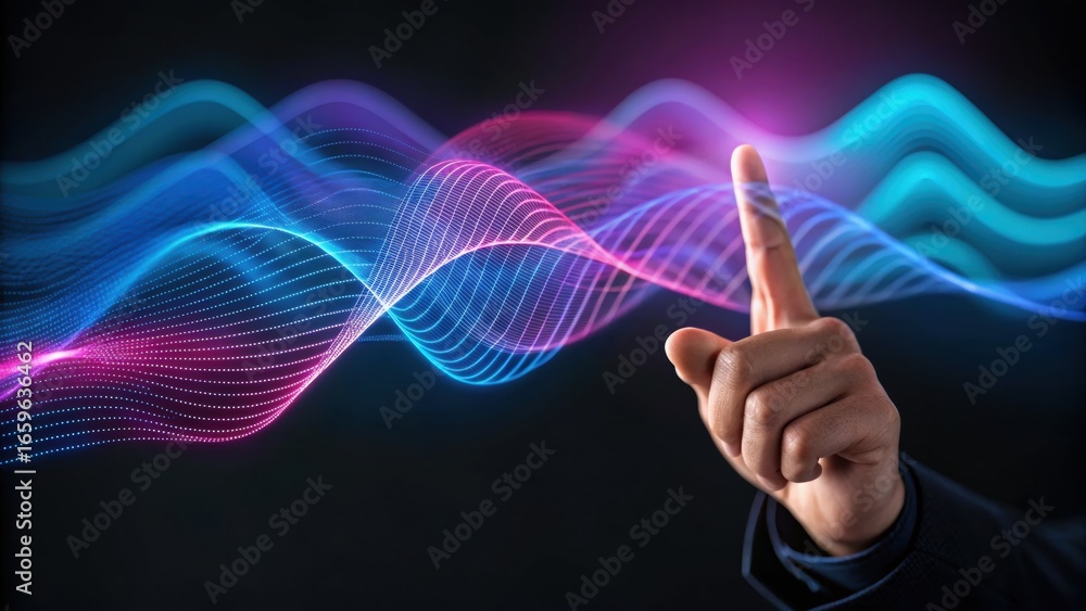 Aufkleber digital transformation strategy colorful sound waves interact with a hand, symbolizing technology an