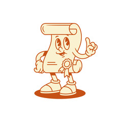 Comic diploma graduation cartoon character idea gesture contoured vector flat illustration. Funny cheerful cute minimalist degree education certificate mascot pensive attention innovation invention