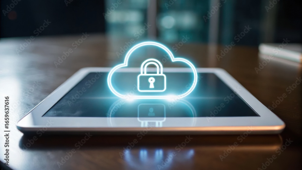 Aufkleber digital transformation strategy digital tablet with a cloud security icon, symbolizing data protecti