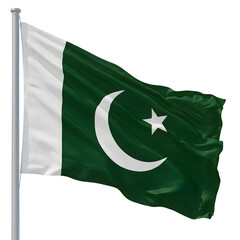 Pakistan Flag: National Symbol, Green Crescent Moon Star, Waving Flagpole, Pakistani Banner, Republic of Pakistan on transparent background