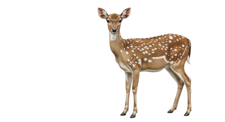 Beautiful Spotted Fawn Standing Gracefully on a White Background.