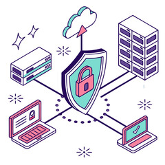 Vector art of isometric illustration of cloud security and data protection