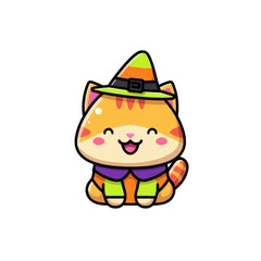 Cute kitten in halloween costume holds pumpkin, celebrating Halloween transparent background