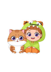Fototapeta premium Cute Kitten in Halloween Costume Holding Pumpkin Transparent PNG