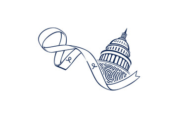 Biometric fingerprint icon with ribbon spiral edge security identification