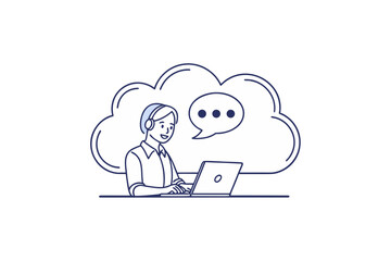 Cloud ai chatbot icon cloud outline with speech bubble