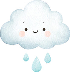 Cute Watercolor Cloud with Rain Happy Baby Shower Design.