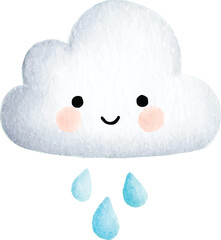 Cute Watercolor Cloud with Rain Happy Rainy Day Illustration 1.