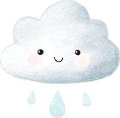 Cute Watercolor Cloud with Rain Happy Rainy Day Illustration.