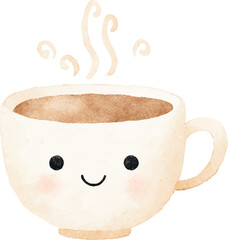Cute Watercolor Coffee Cup Happy Mug Illustration 1.