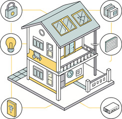 Vector art of isometric smart house with solar panels