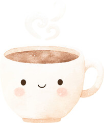 Cute Watercolor Coffee Cup Happy Mug Illustration 2.