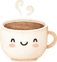 Cute Watercolor Coffee Cup Happy Mug Illustration 3.