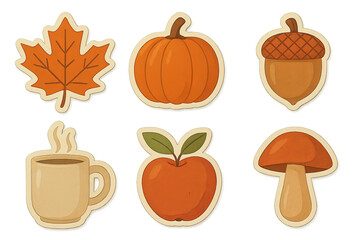 Isolated autumn icon set with leaf, pumpkin, acorn, coffee, apple, mushroom