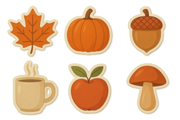 Isolated autumn icon set with leaf, pumpkin, acorn, coffee, apple, mushroom