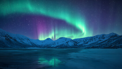 Magical Northern Lights over the Mountains