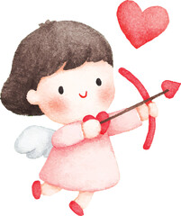 Cute Watercolor Cupid Angel Valentines Day Illustration.