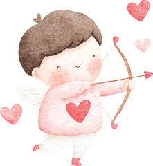Cute Watercolor Cupid Valentines Day Angel Boy.