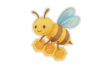 Bee holding honeycomb on transparent background