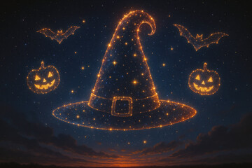 Surreal glowing stars forming halloween shapes. AI Generative.