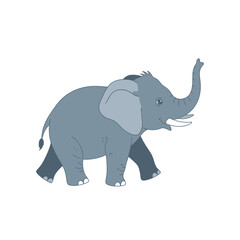 Fototapeta premium Retro Adorable Baby Elephant Walking Clip Art Trunk Raised Minimalist Design