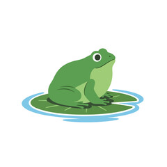 Naklejka premium Retro Chubby Frog Sitting on Lily Pad Clip Art Minimalist Flat Design Animal
