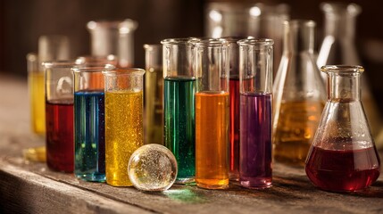 Discover vibrant chemical reactions in colorful test tubes, sparking scientific curiosity and innovation.