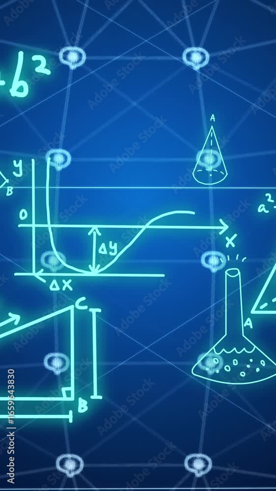 Poster animation of ai data processing over connections with icons