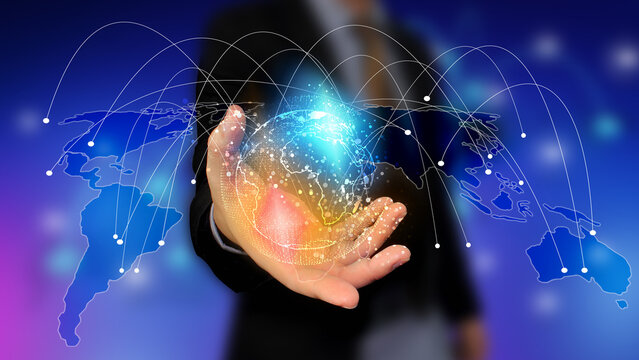 Hand Holding Globe with Social Network Connection