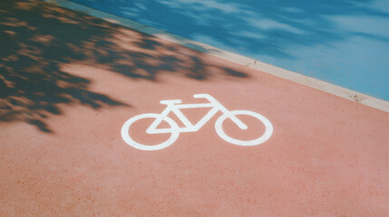 Close-up of a freshly painted white bicycle lane symbol on smooth black asphalt, clear and detailed road marking for cycling path, urban transport infrastructure, safe city commuting concept