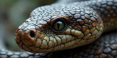 Obraz premium Closeup Snake Head: Intricate Scales & Piercing Eye