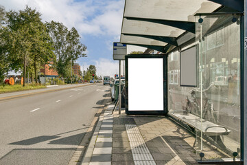 Bus Stop with Advertisements and Surroundings
