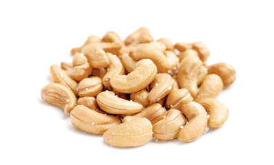 Roasted cashews isolated on white background