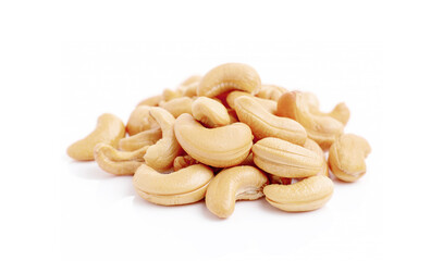 Roasted cashews isolated on white background