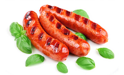 grilled sausages isolated on white background