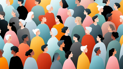 Diversity concept with large crowd of people of different color