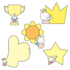 trophy, thumbs, hand, best, crown, flower, star, conversation, memo, letter, message, card, character, sticker
