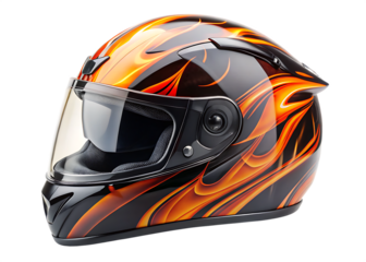 Motorcycle helmet with dynamic orange and yellow flame artwork racing helmet protective gear
