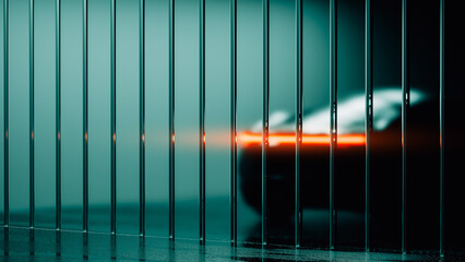 Futuristic electric car illuminated in urban setting at night