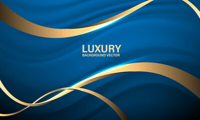 Abstract wave gold ribbon curve on blue luxury background vector