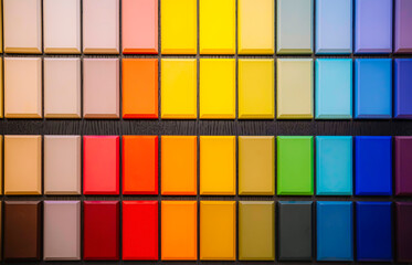 Vivid rectangular color palette blocks arranged indoors in London