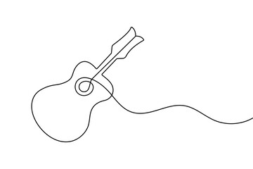 Obraz premium Guitar outline continuous one line art minimalist sketch isolated abstract vector design 
