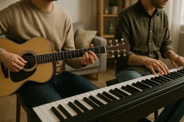 Obraz premium Musicians playing guitar piano
