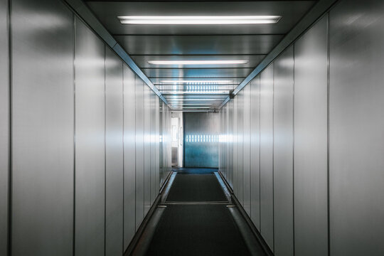 Jet bridge connecting airport terminal to airplane