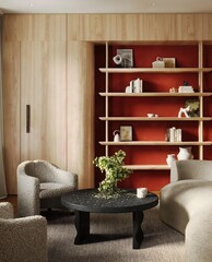 A modern living room in a luxurious stylish indoor design style..