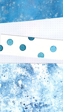 Modern colorful abstract collage with dots and blue watercolor background