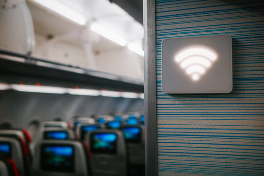 Inflight wifi indicator in airplane cabin