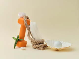 Creative still life arrangement with neutral background