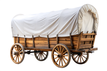 Old West Style Covered Wagon with White Canvas Top on Transparent Background pioneer isolated on a transparent background