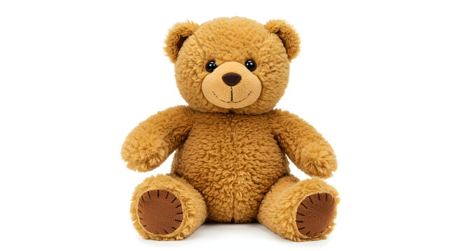 Cute Fluffy Brown Teddy Bear Sitting Isolated on Pure White Background
